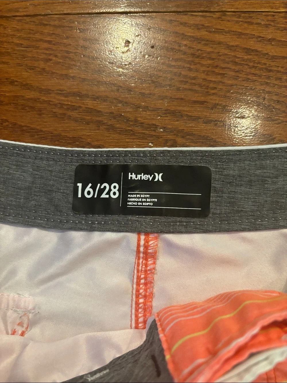 Hurley Pink and White Striped Kids Swim Trunks